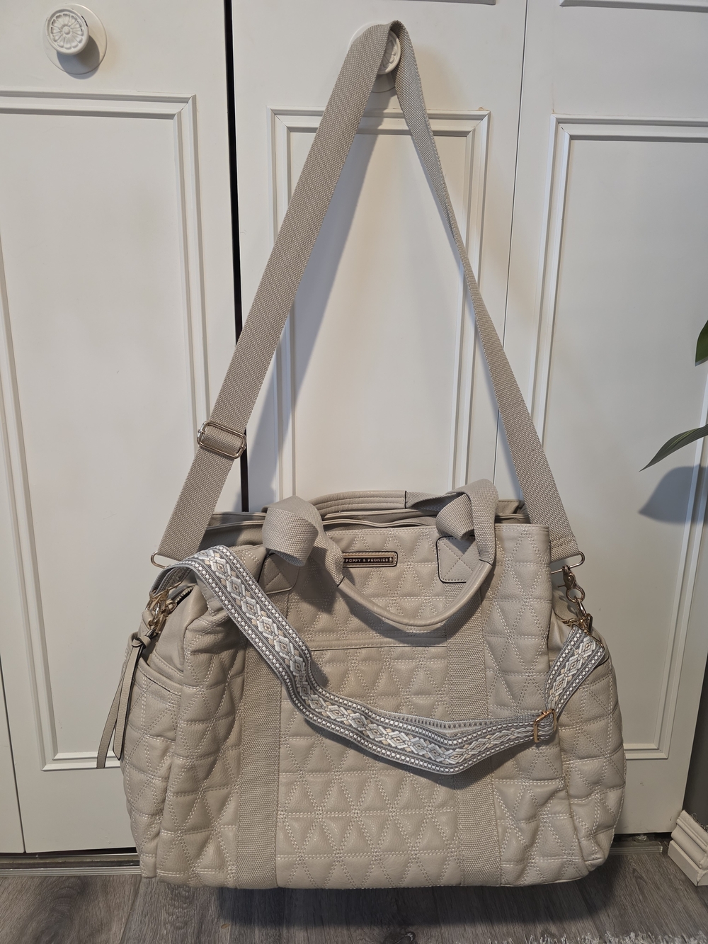 POPPY & PEONIES | Quilted Mini VOGAGUER Bag with Decorative Strap - Light Gray